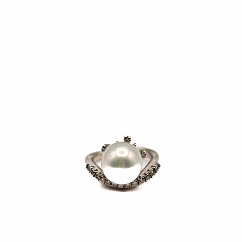 Bague 50 Bague vintage en or blanc 18 carats avec perle de mer et diamants 58 Facettes 21002380