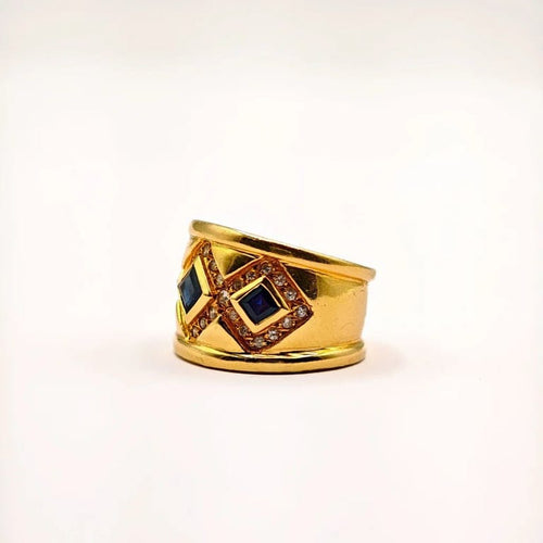 Bague 44 Bague vintage en or jaune 18 carats, saphirs et diamants 58 Facettes 21024368