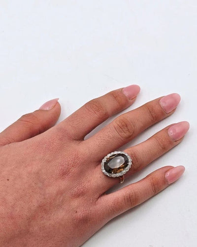 Bague 56 Bague en or jaune 15 carats au quartz fumé ovale 58 Facettes 21020469