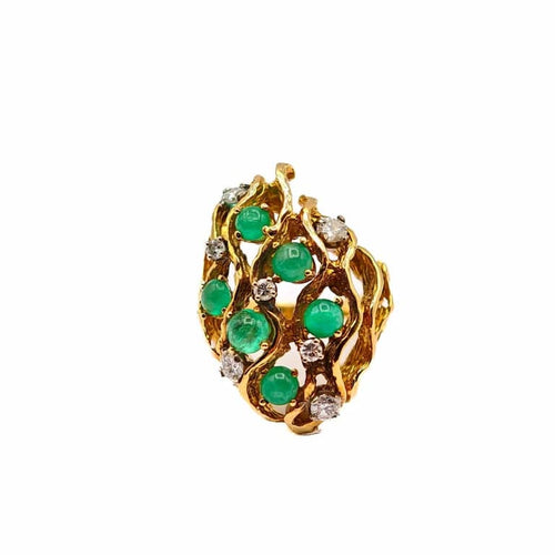 Bague Bague cabochons émeraudes et diamants en or jaune 18 carats 58 Facettes 21008085