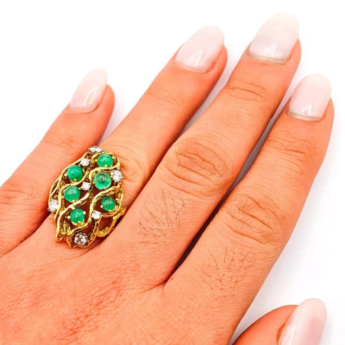 Bague Bague cabochons émeraudes et diamants en or jaune 18 carats 58 Facettes 21008085