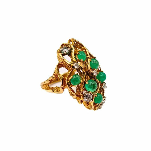 Bague Bague cabochons émeraudes et diamants en or jaune 18 carats 58 Facettes 21008085