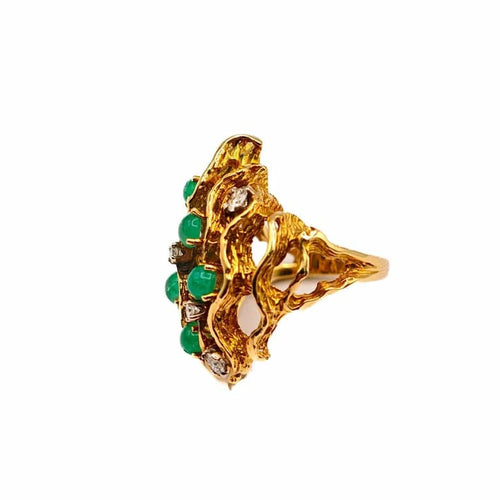 Bague Bague cabochons émeraudes et diamants en or jaune 18 carats 58 Facettes 21008085
