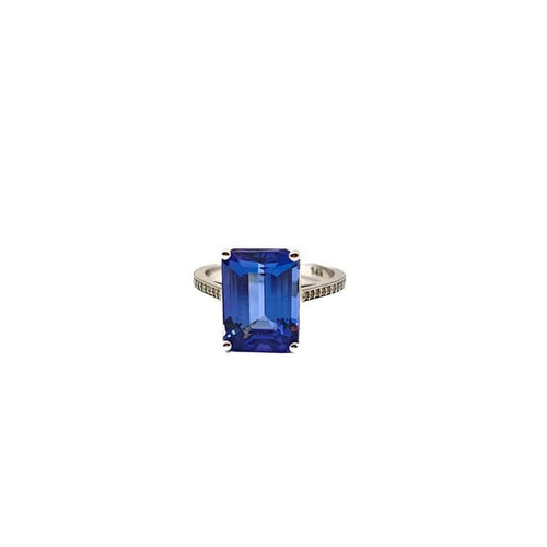 Bague 54 Bague solitaire en or blanc 14 carats avec tanzanite et diamants 58 Facettes 21004728