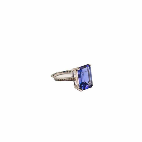 Bague 54 Bague solitaire en or blanc 14 carats avec tanzanite et diamants 58 Facettes 21004728