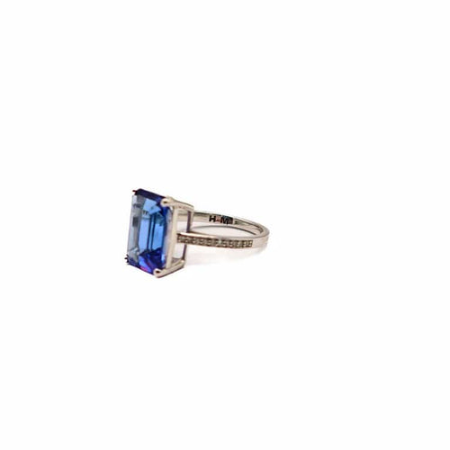 Bague 54 Bague solitaire en or blanc 14 carats avec tanzanite et diamants 58 Facettes 21004728