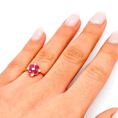 Bague 50 Bague en or jaune 18 carats et platine avec saphirs roses et diamants 58 Facettes 21001246
