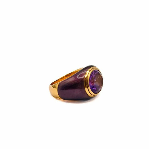 Bague 53 Yanes Jeweller - Bague en or jaune 18 carats avec améthyste et émail 58 Facettes 21010460