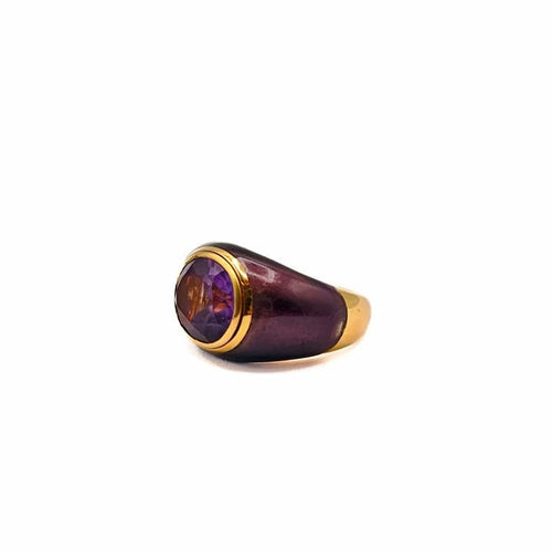 Bague 53 Yanes Jeweller - Bague en or jaune 18 carats avec améthyste et émail 58 Facettes 21010460