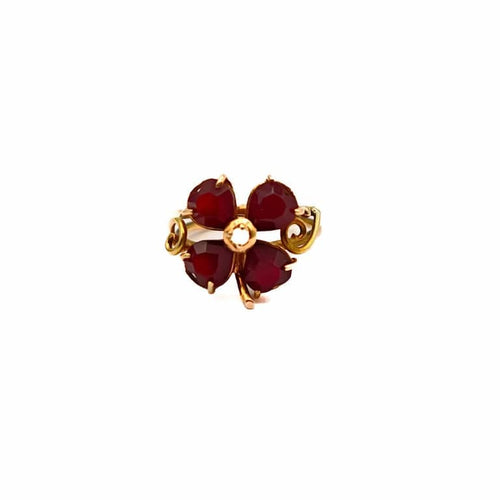 Bague 53 Bague trèfle en or jaune 18 carats avec grenats et pierre de lune 58 Facettes 21006982
