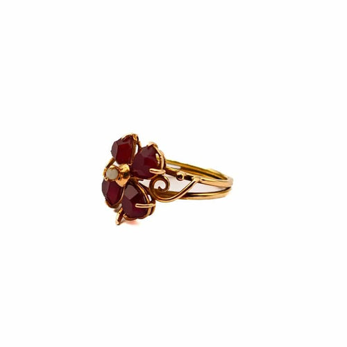 Bague 53 Bague trèfle en or jaune 18 carats avec grenats et pierre de lune 58 Facettes 21006982
