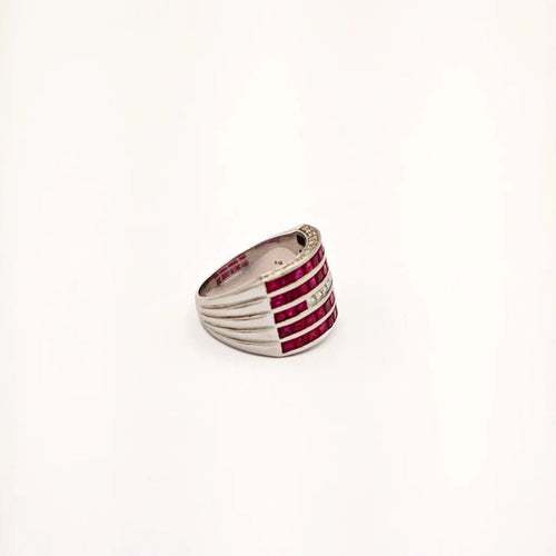 Bague 56 Bague en or blanc 18 carats avec rubis et diamants 58 Facettes 21008269