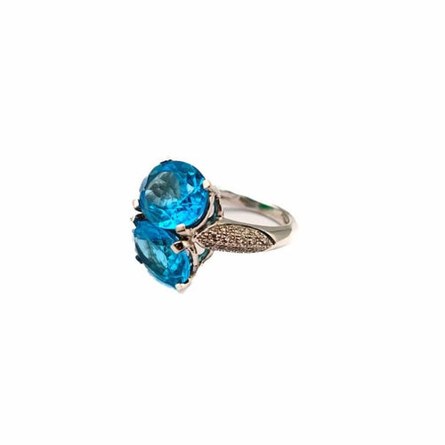 Bague 53 Antonioni - Bague en or blanc 18 carats et topazes bleues de Londres 58 Facettes 21010248
