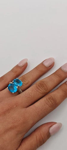 Bague 53 Antonioni - Bague en or blanc 18 carats et topazes bleues de Londres 58 Facettes 21010248