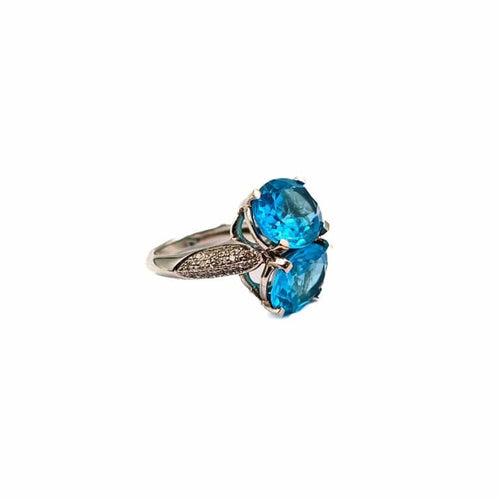 Bague 53 Antonioni - Bague en or blanc 18 carats et topazes bleues de Londres 58 Facettes 21010248