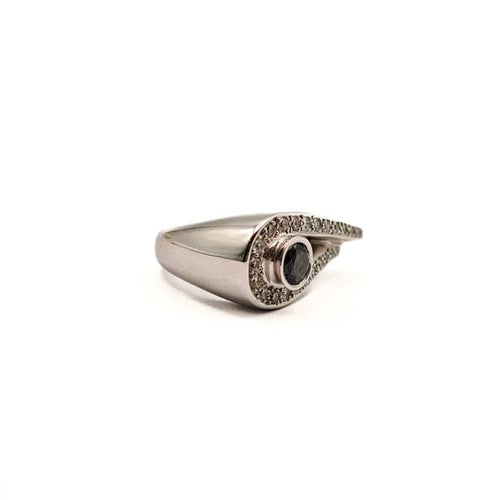 Bague 54 Bague habillée en or blanc 18 carats avec diamant noir et diamants 58 Facettes 21003844