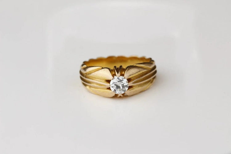 Bague 53 Bague solitaire en or jaune 18 carats avec diamant 0,35 ct 58 Facettes