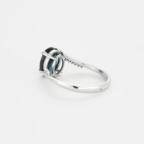 Bague 55 Bague en or blanc 18K avec saphir vert/bleu et diamants 58 Facettes