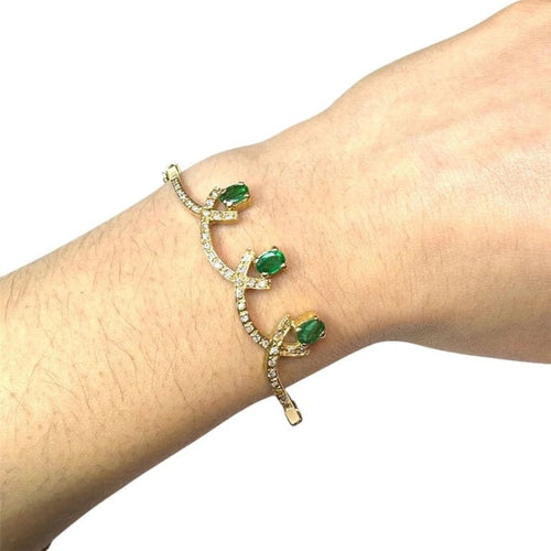 Bracelet Bracelet en or jaune 18K avec émeraudes et diamants 58 Facettes