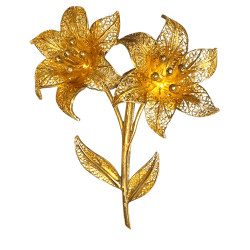 Broche Broche fleur vintage en or jaune 18 carats 58 Facettes