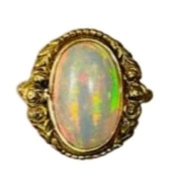 Bague 53.5 Bague Art nouveau ancienne en or jaune 18 carats avec opale 58 Facettes