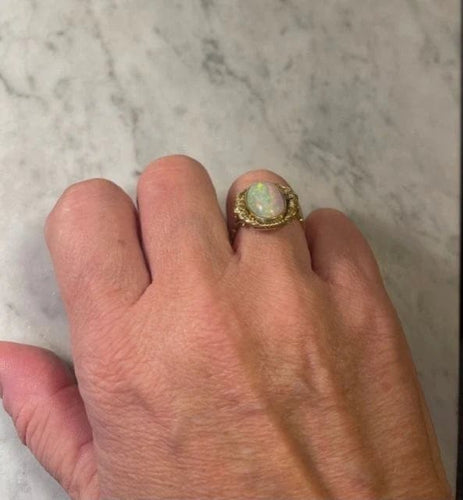 Bague 53.5 Bague Art nouveau ancienne en or jaune 18 carats avec opale 58 Facettes