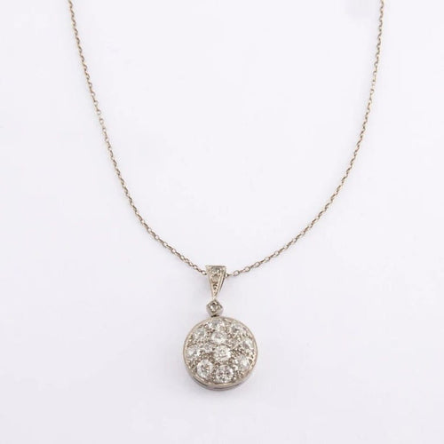 Collier Collier ancien - Pendentif pavé de diamants en or gris 18 carats 58 Facettes