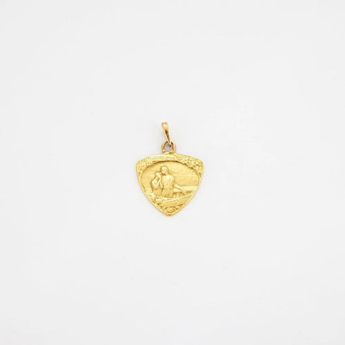 Pendentif Médaille Art nouveau romantique en or jaune 18 carats 58 Facettes