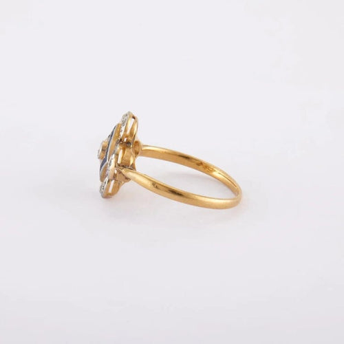 Bague 55.5 Bague quadrilobée - Saphirs et diamants en or jaune 18 carats 58 Facettes