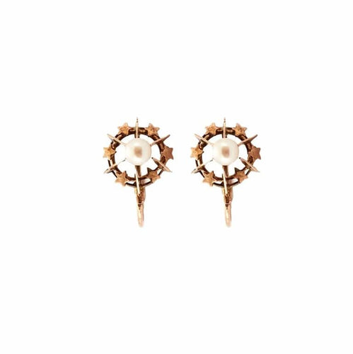 Boucles d'oreilles Dormeuses anciennes - Boucles d’oreilles en or rose 18 carats et perles 58 Facettes