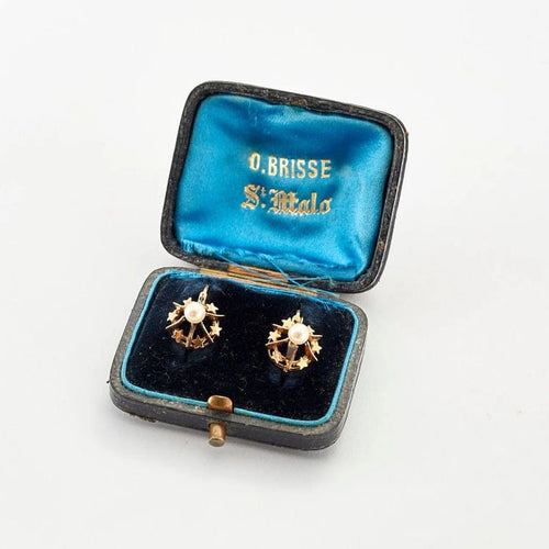 Boucles d'oreilles Dormeuses anciennes - Boucles d’oreilles en or rose 18 carats et perles 58 Facettes