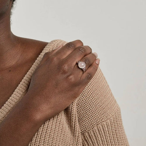 Bague 53 Bague en or blanc 18 carats, quartz rose et tourmalines 58 Facettes