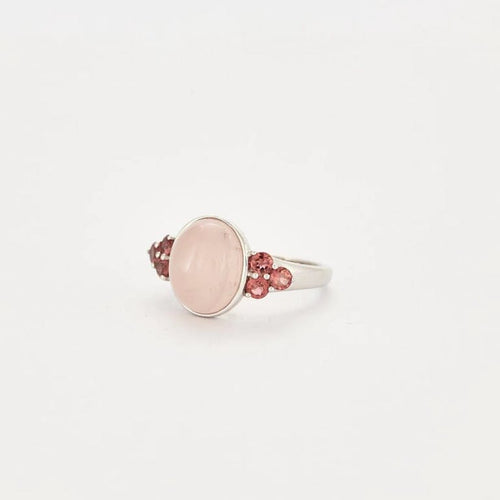 Bague 53 Bague en or blanc 18 carats, quartz rose et tourmalines 58 Facettes