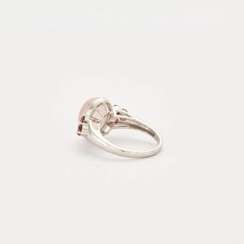 Bague 53 Bague en or blanc 18 carats, quartz rose et tourmalines 58 Facettes