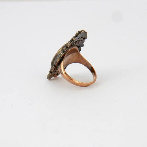 Bague 49 Bague à portrait - Bague en or rose 14 carats, diamants et rubis 58 Facettes