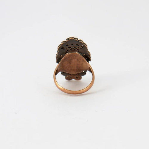 Bague 49 Bague à portrait - Bague en or rose 14 carats, diamants et rubis 58 Facettes