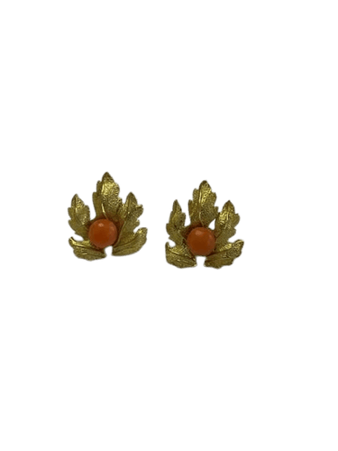 Boucles d'oreilles Boucles d’oreilles feuilles en or jaune 18 carats et corail 58 Facettes