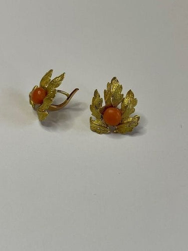 Boucles d'oreilles Boucles d’oreilles feuilles en or jaune 18 carats et corail 58 Facettes