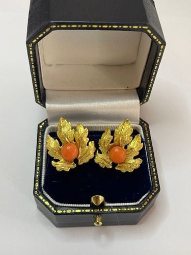 Boucles d'oreilles Boucles d’oreilles feuilles en or jaune 18 carats et corail 58 Facettes