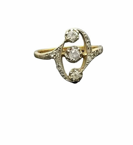 Bague 55 Bague Belle Époque - Trio de diamants en or jaune et platine 58 Facettes