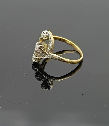 Bague 55 Bague Belle Époque - Trio de diamants en or jaune et platine 58 Facettes