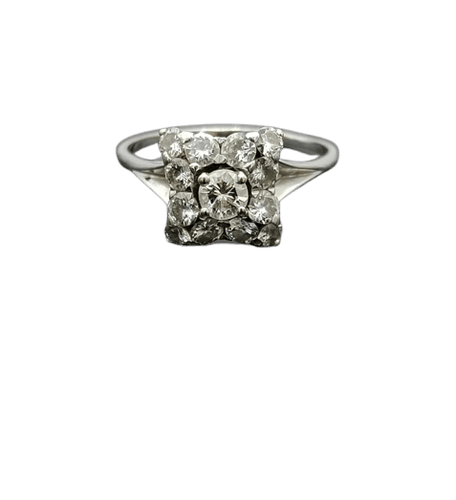 Bague 65 Bague vintage carrée en or gris 18k et diamants 58 Facettes