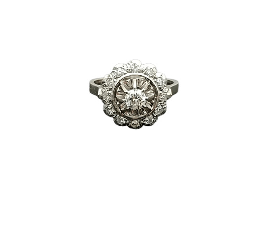 Bague 53 Bague marguerite fleur vintage en or 18k et platine sertie de diamants 58 Facettes