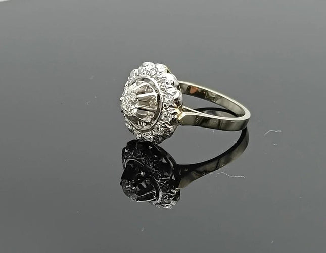 Bague 53 Bague marguerite fleur vintage en or 18k et platine sertie de diamants 58 Facettes