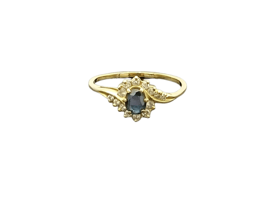 Bague 57 Bague tourbillon en or jaune 18k avec saphir ovale et diamants 58 Facettes