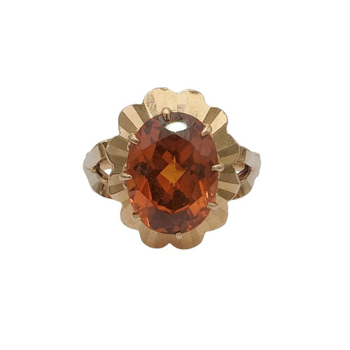 Bague 54 Bague rétro des années 50 en or 18K et saphir orange 58 Facettes