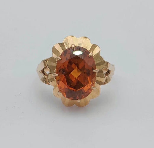 Bague 54 Bague rétro des années 50 en or 18K et saphir orange 58 Facettes
