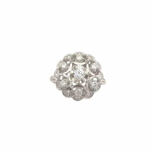 Bague 53 Bague vintage en platine en fleur sertie de diamants 58 Facettes