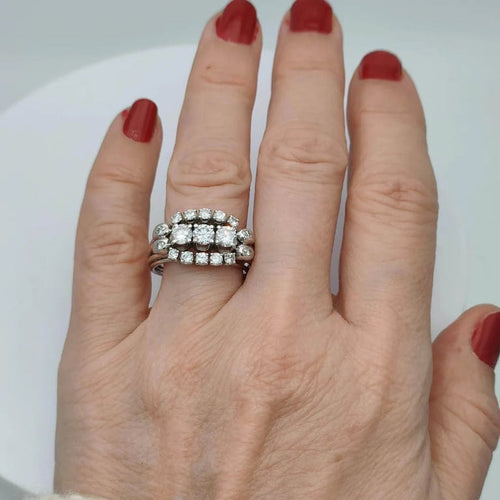 Bague 57 Carl Bucherer - Bague vintage imposante en or gris 18K et diamants 58 Facettes