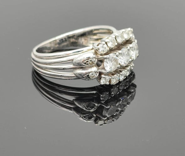 Bague 57 Carl Bucherer - Bague vintage imposante en or gris 18K et diamants 58 Facettes